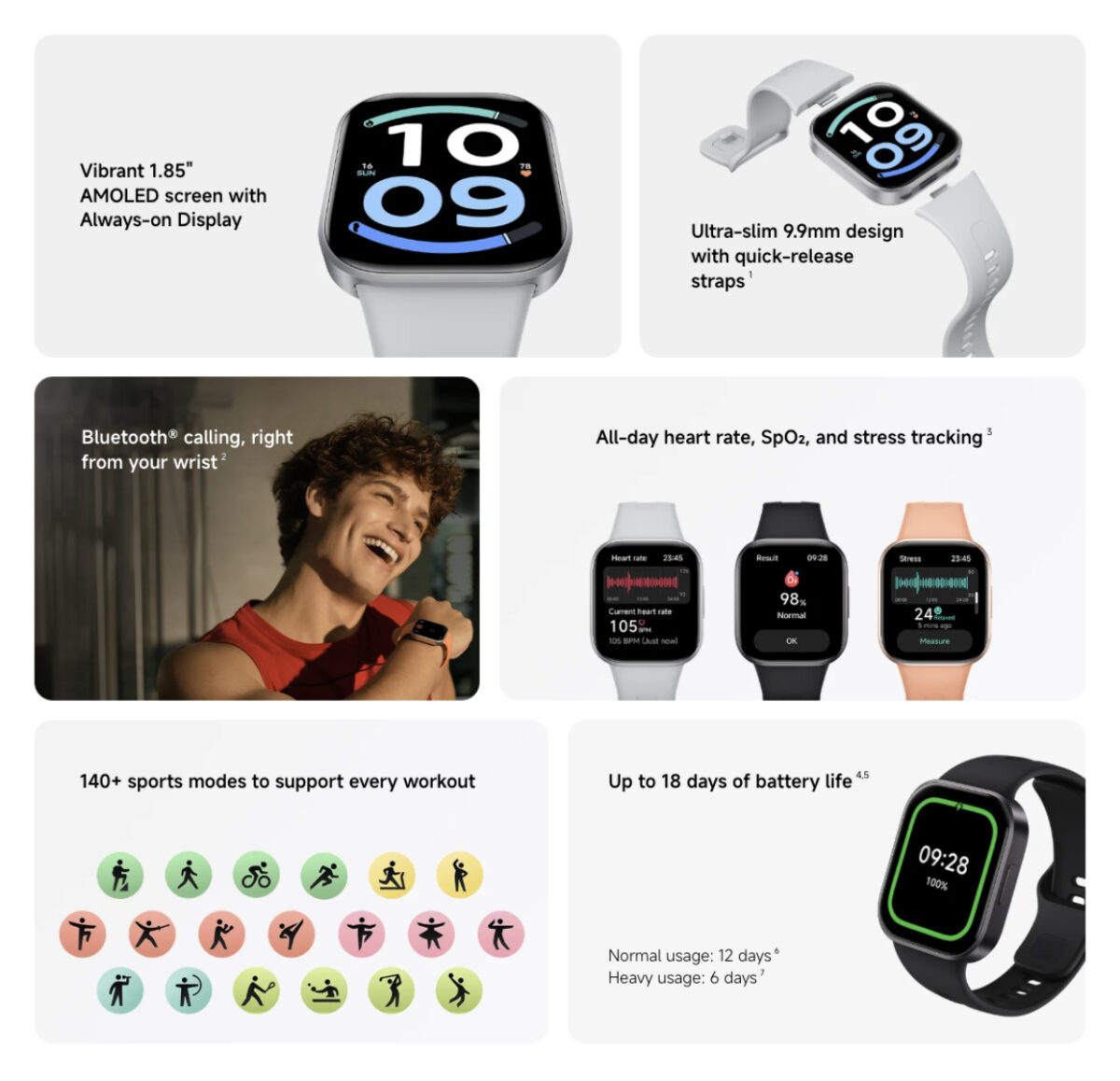 قابلیتهای ورزشی و پایش ضربان قلب در Redmi Watch 6 Active