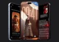 سه iPhone 18 Pro کنار هم نمایش داده شده‌اند و هر سه روی صفحه قفل یا رابط‌های مبتنی بر تصویر و هوش مصنوعی دیده می‌شوند.