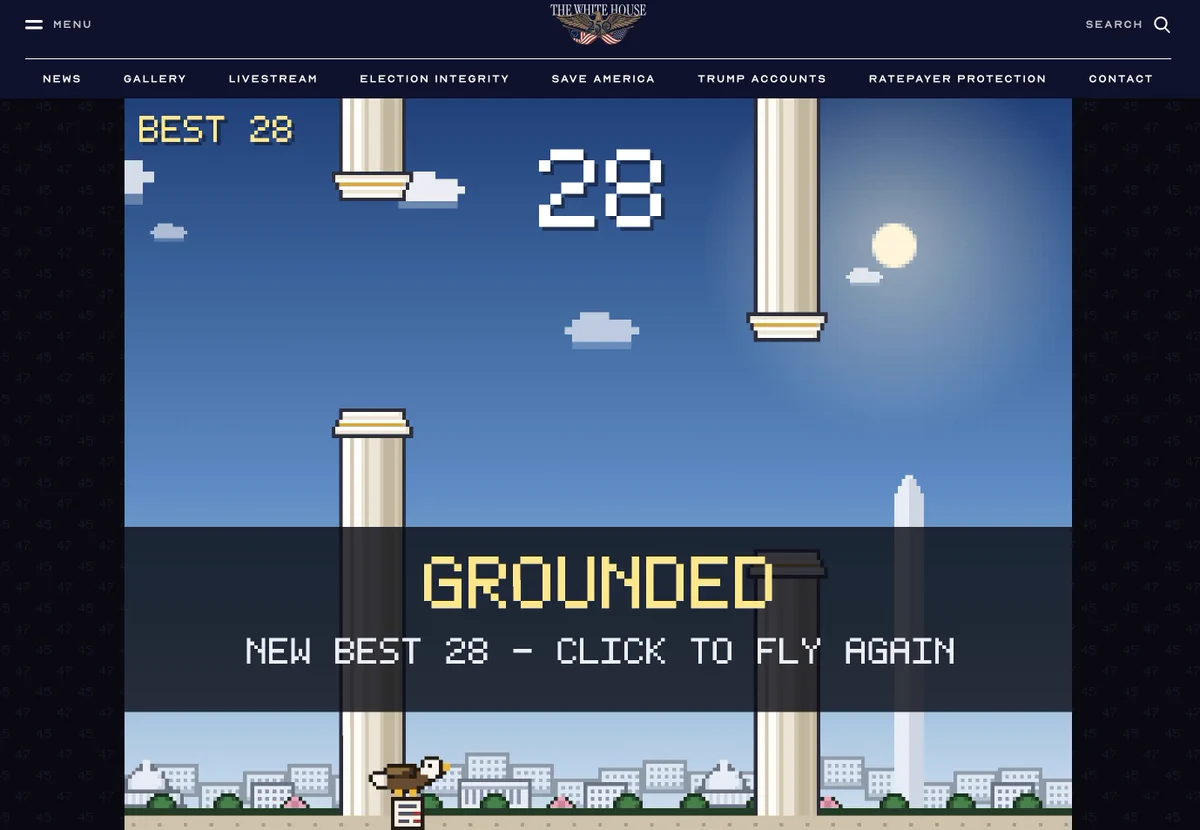بازی Flappy Bill در وب سایت کاخ سفید