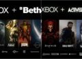 پوستری ترکیبی از لوگوهای Xbox به همراه استودیوهای Bethesda و Activision Blizzard، همراه با کاراکترها و نشان بازی‌های بزرگی مثل Fallout ،Doom ،The Elder Scrolls ،Diablo ،Call of Duty و World of Warcraft.