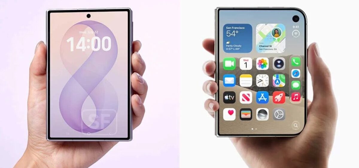 تصویری از Galaxy Z Fold 8 در کنار گوشی اپل