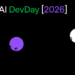 پوستر گرافیکی رسمی رویداد OpenAI DevDay 2026 با پسزمینه مشکی، فونت مینیمال و دایرههای رنگی دارای نمادهای چهره.