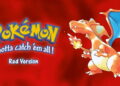 پوستر رسمی بازی Pokemon Red Version همراه با لوگوی کلاسیک پوکت مانسترز و تصویر اژدهای آتشین چاریزارد روی پس‌زمینه قرمز