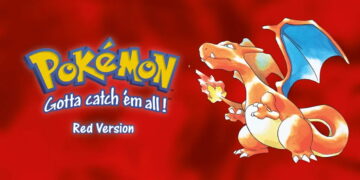 پوستر رسمی بازی Pokemon Red Version همراه با لوگوی کلاسیک پوکت مانسترز و تصویر اژدهای آتشین چاریزارد روی پسزمینه قرمز