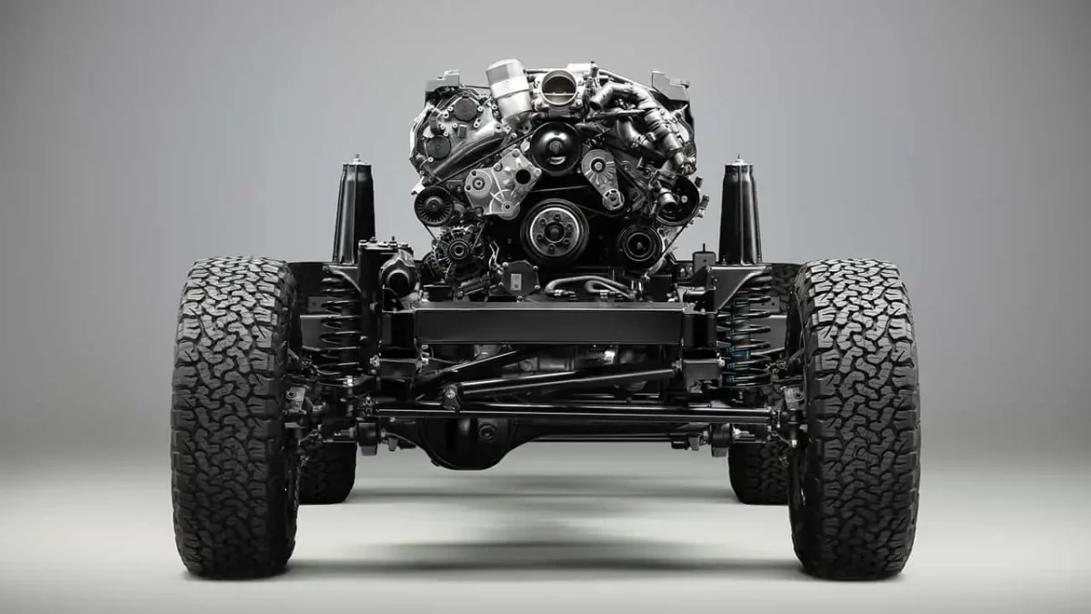 نمای نزدیک از موتور V8 نصبشده روی شاسی لندروور دیفندر کلاسیک Works V8
