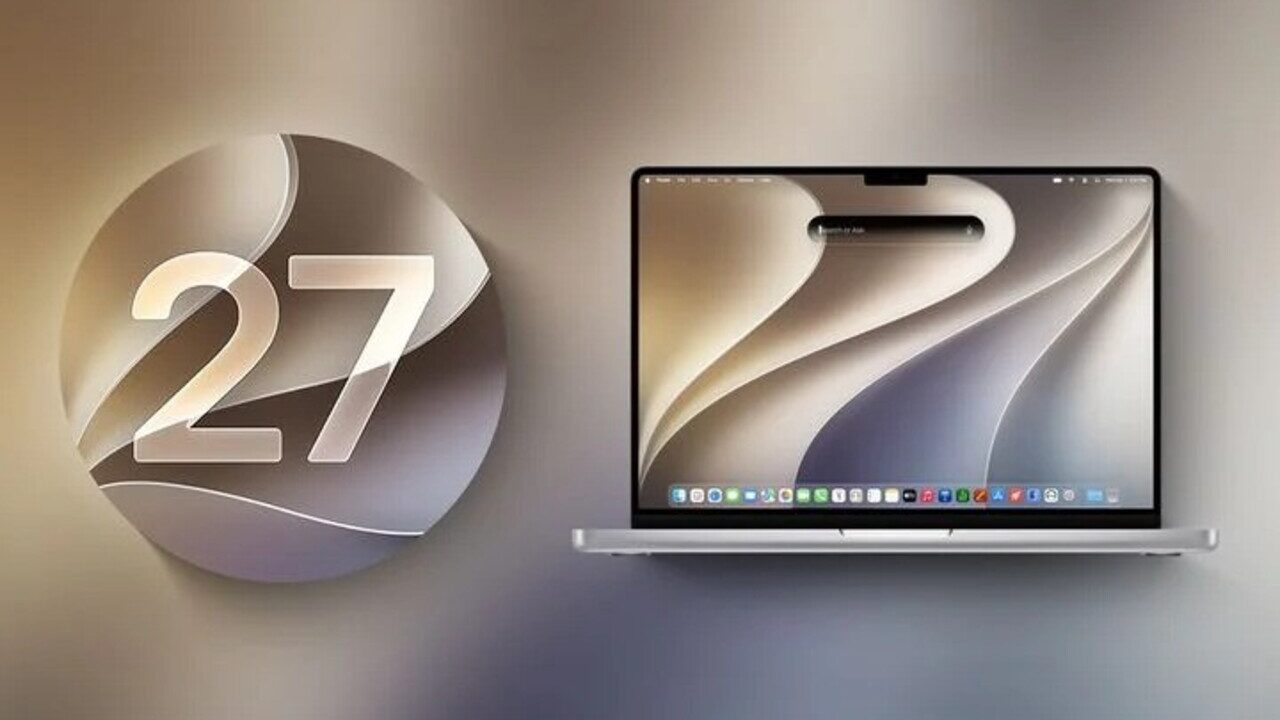 تصویری از macOS Golden Gate 27 روی مک و لوگوی آن