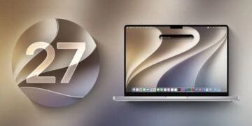 تصویری از macOS Golden Gate 27 روی مک و لوگوی آن
