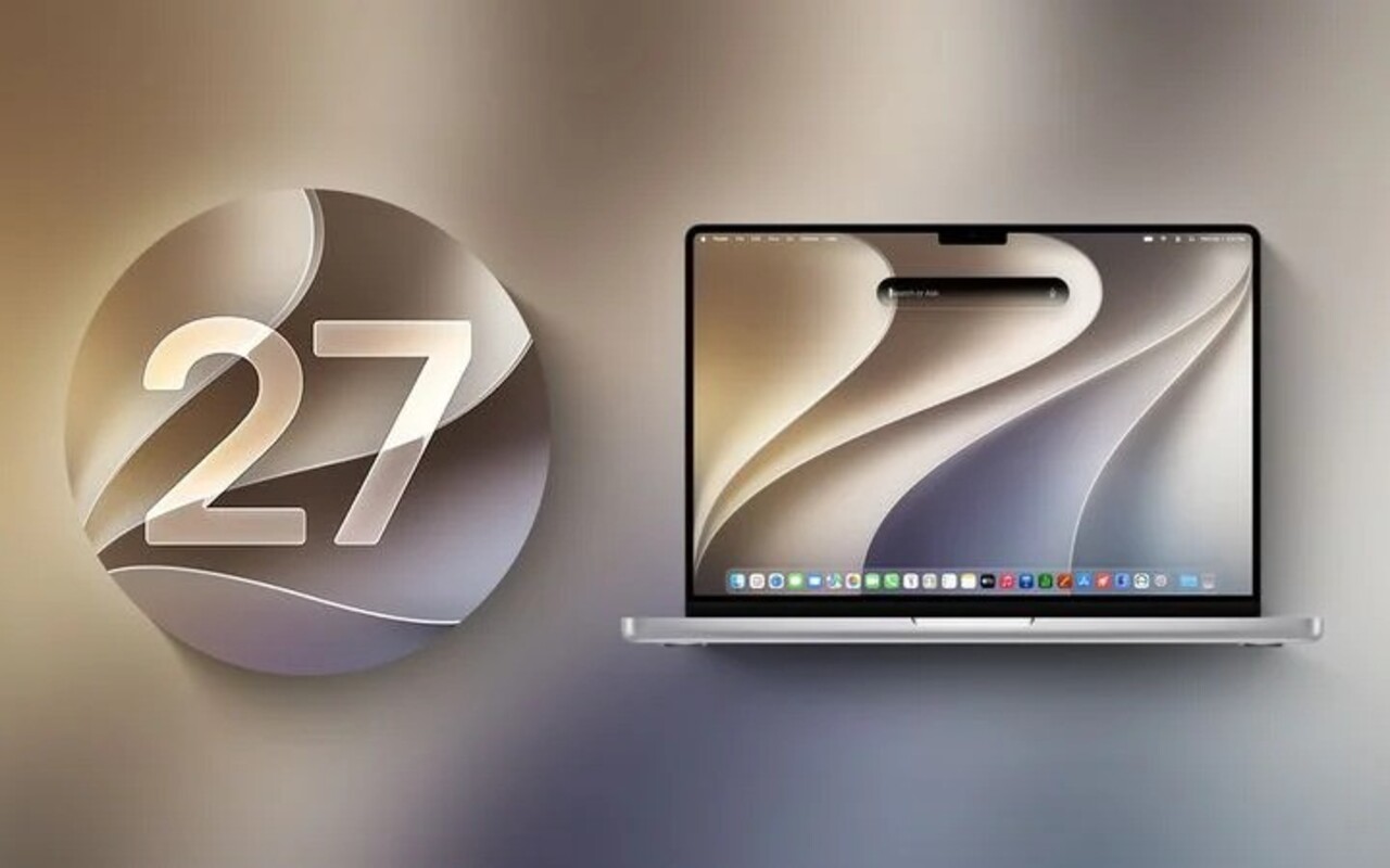 تصویری از macOS Golden Gate 27 روی مک و لوگوی آن