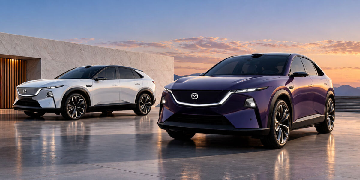 دو دستگاه مزدا CX-6e مجهز به LiDAR با رنگ‌های بنفش و سفید