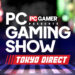تصویر تبلیغاتی رویداد گیمینگ PC Gamer Presents با عنوان Tokyo Direct با پسزمینه نئونی که برای اخبار مرتبط با بازیهای رایانهای طراحی شده است.