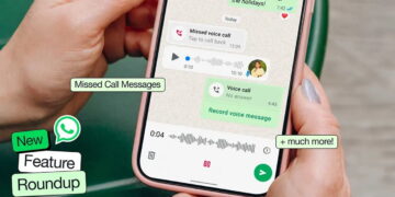 اسکرینشات از رابط کاربری واتساپ روی گوشی هوشمند که مجموعهای از قابلیتهای جدید شامل پیامهای تماس از دست رفته و بهبودهای صوتی را نمایش میدهد.