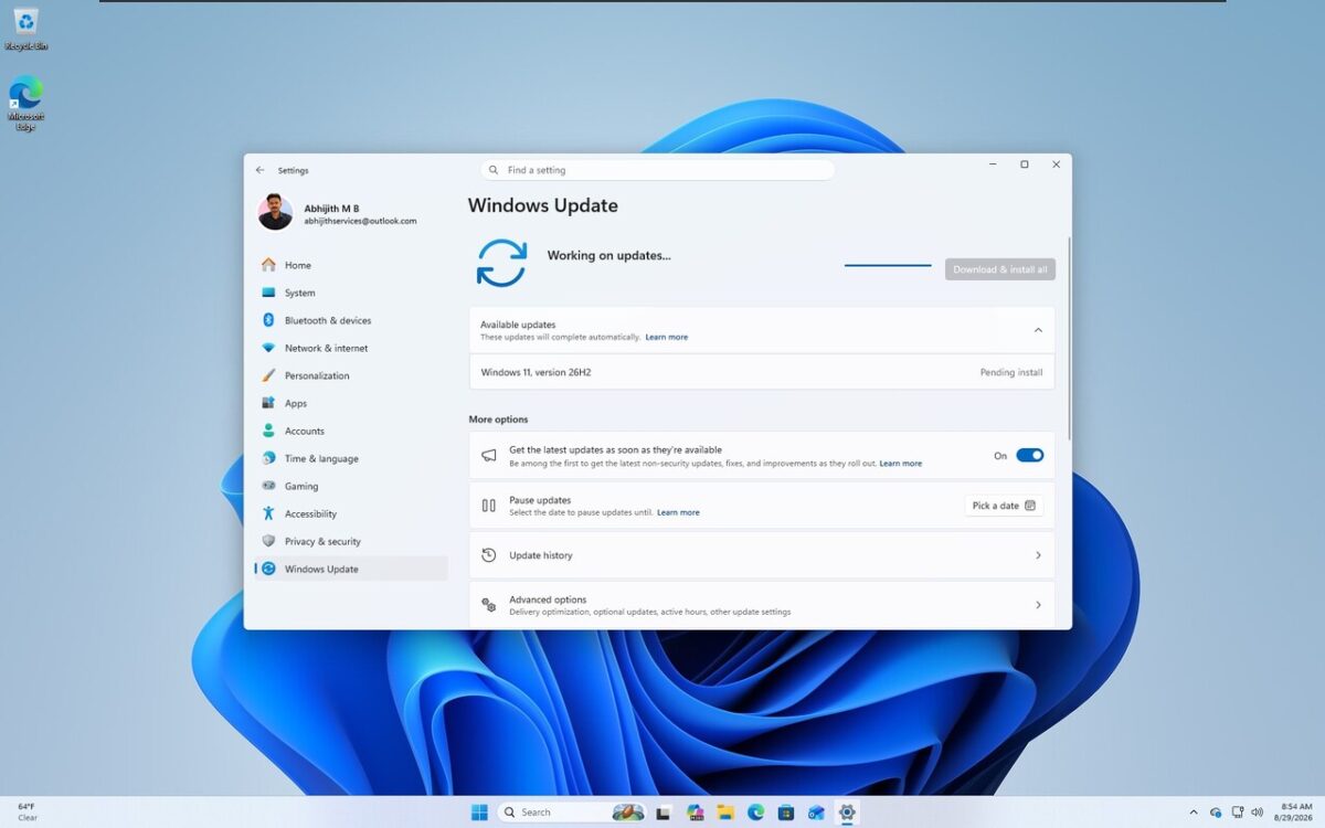 تصویری از فرآیند به روزرسانی جدید ویندوز با عنوان Windows 11 26H2
