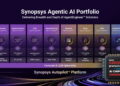 اینفوگرافیک جامع سبد محصولات هوش مصنوعی عاملمحور سیناپسیس با عنوان Synopsys Agentic AI Portfolio که شامل راهکارهای AgentEngineer برای مراحل مختلف طراحی تراشه نظیر تأیید، پیادهسازی، تولید و شبیهسازی در پلتفرم Synopsys Autopilot است.