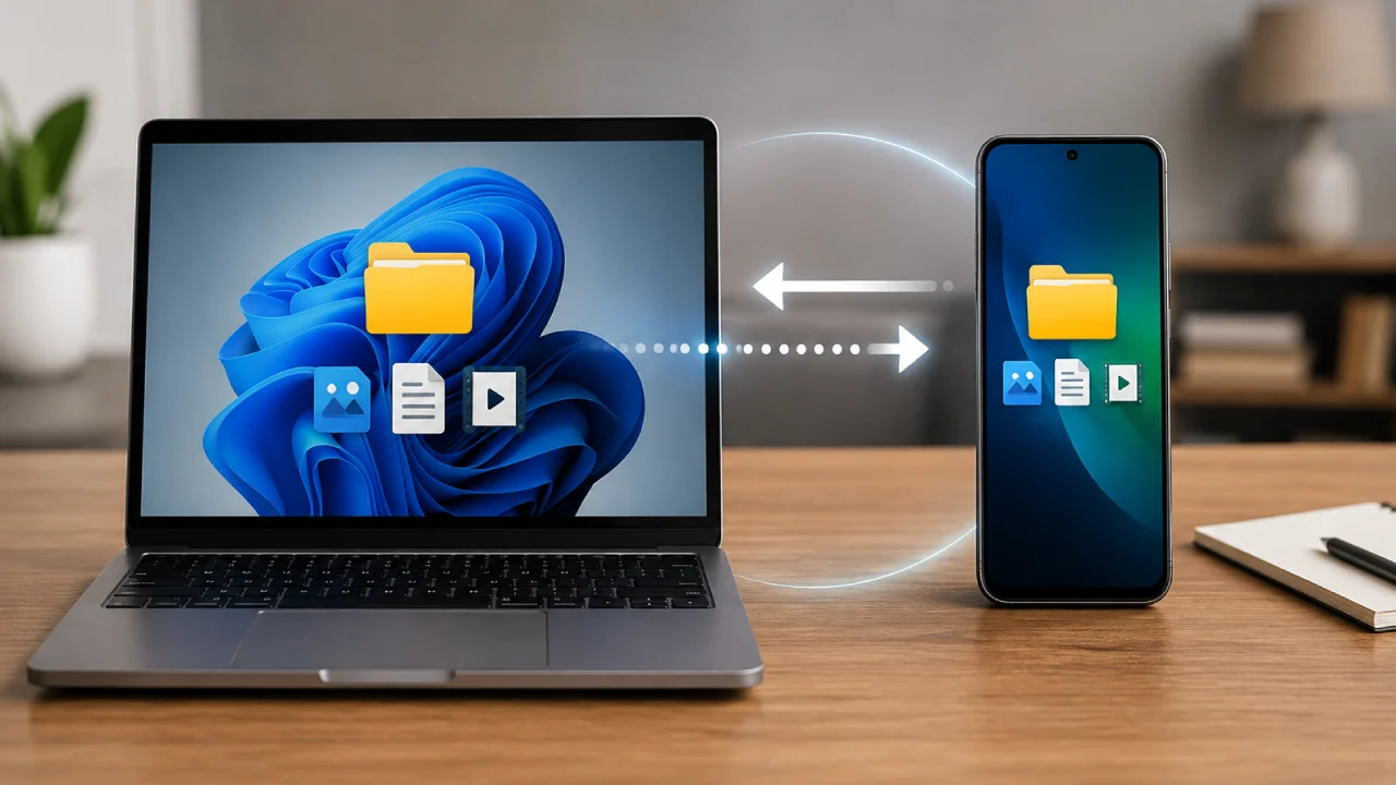 آموزش انتقال فایل بین ویندوز و اندروید بدون اینترنت و نصب برنامه