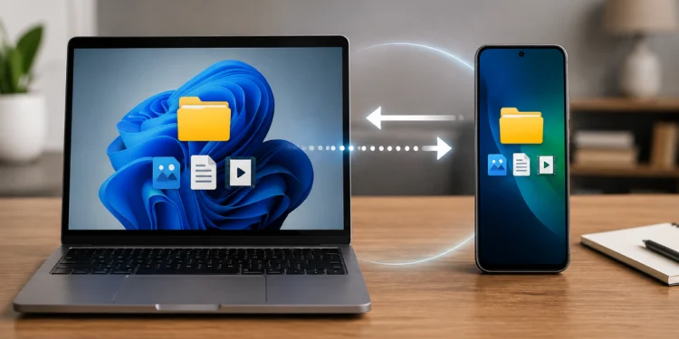 آموزش انتقال فایل بین ویندوز و اندروید بدون اینترنت و نصب برنامه
