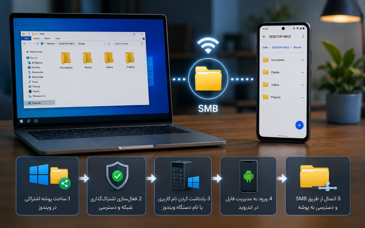 اتصال گوشی اندروید به پوشه اشتراکی ویندوز با SMBاتصال گوشی اندروید به پوشه اشتراکی ویندوز با SMB