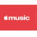باکس قرمز تبلیغاتی Apple Music با لوگوی سفید و متن تبلیغاتی “Get 3 …” کنار آن، که ظاهراً یک پلن رایگان سهماهه را اطلاع میدهد.