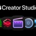 لوگوی اپل کریتور استودیو (Apple Creator Studio) به همراه مجموعه‌ای از آیکون‌های رنگی و مدرن برنامه‌ها روی پس‌زمینه مشکی.