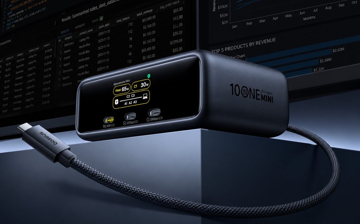 بیسوس داک ۱۰ در ۱ جدیدی با نمایشگر هوشمند و خروجی تصویر 4K معرفی کرد