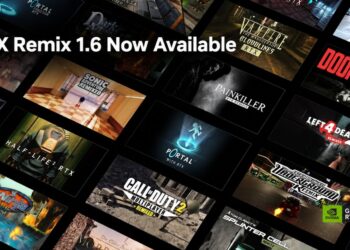 پوستر تبلیغاتی معرفی نسخه ۱.۶ ابزار RTX Remix همراه با کاور عناوین مختلف بازی‌های ویدیویی کلاسیک و ریمسترشده.