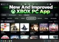 صفحه‌ی My games اپلیکیشن Xbox PC با گرافیگ تبلیغاتی New And Improved Xbox PC App؛ در ردیف فیلترها، زبانه‌ی Free with XBOX با حاشیه‌ی روشن انتخاب شده و ۶۶۷ بازی به صورت حروف الفبا مرتب شده‌اند؛ کاور بازی‌هایی مانند #IDARB، 007 First Light، A Plague Tale: Innocence و Requiem، Abathor و Abiotic Factor قابل مشاهده است.