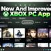 صفحهی My games اپلیکیشن Xbox PC با گرافیگ تبلیغاتی New And Improved Xbox PC App؛ در ردیف فیلترها، زبانهی Free with XBOX با حاشیهی روشن انتخاب شده و ۶۶۷ بازی به صورت حروف الفبا مرتب شدهاند؛ کاور بازیهایی مانند #IDARB، 007 First Light، A Plague Tale: Innocence و Requiem، Abathor و Abiotic Factor قابل مشاهده است.