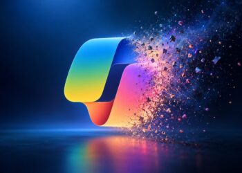 تصویر مفهومی و دیجیتالی از لوگوی رنگارنگ کوپایلت که سمت راست آن به شکل ذرات معلق و نورانی در حال تجزیه و پخش شدن در پس‌زمینه تاریک است.