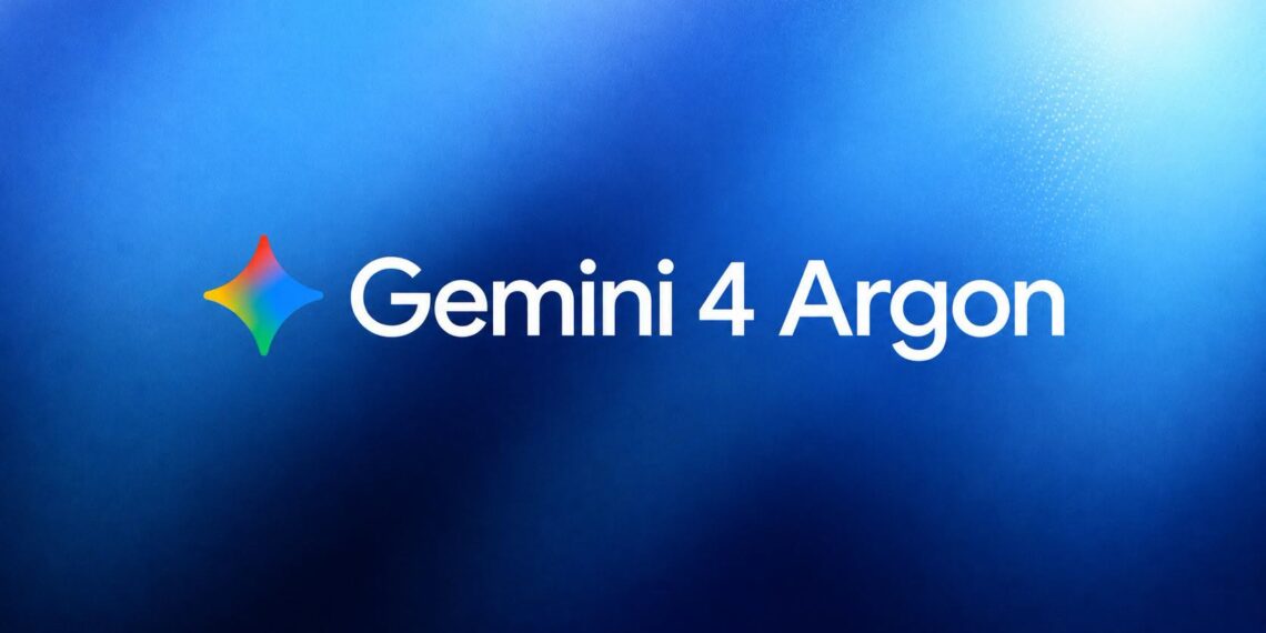 لوگوی رنگارنگ چهارپر هوش مصنوعی در کنار نوشته سفید Gemini 4 Argon روی پس‌زمینه گرادیان آبی تیره و روشن.