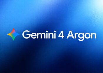 لوگوی رنگارنگ چهارپر هوش مصنوعی در کنار نوشته سفید Gemini 4 Argon روی پس‌زمینه گرادیان آبی تیره و روشن.