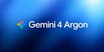 لوگوی رنگارنگ چهارپر هوش مصنوعی در کنار نوشته سفید Gemini 4 Argon روی پس‌زمینه گرادیان آبی تیره و روشن.