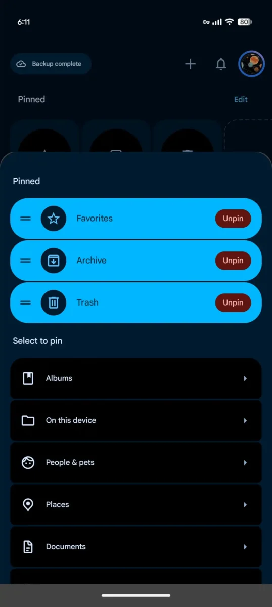 نمایش کارتهای پین شده در طراحی جدید Google Photos