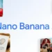 تصویر تبلیغاتی مدل Nano Banana 2 با متن آبی رنگ در مرکز پسزمینهی سفید، که در اطراف آن چند تصویر نمونهی تولیدشده با هوش مصنوعی دیده میشود؛ از جمله زنی با پیراهن قرمز گلدار، حشرهای روی گل، کارت تشکر با نقاشی دستان قلبشکل، و صحنهی مزرعه با حیوانات کارتونی و تراکتور