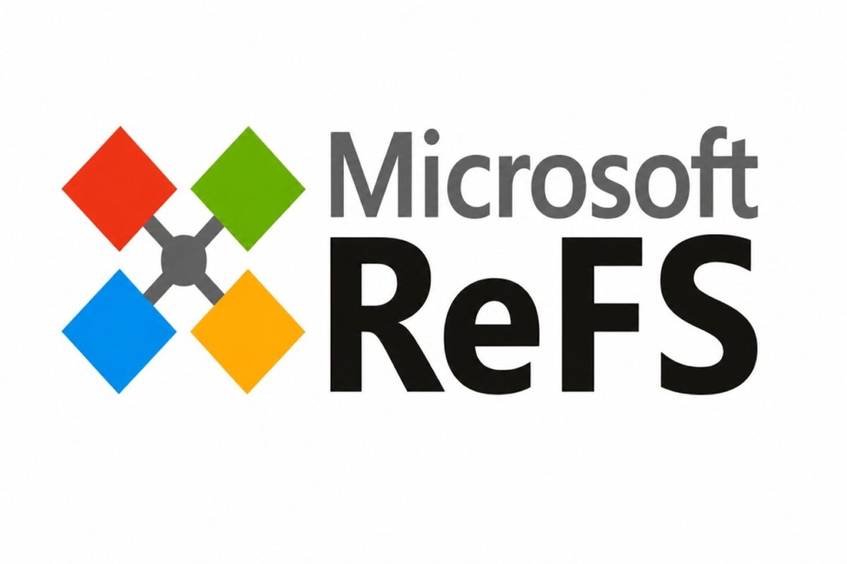 لوگوی Microsoft ReFS با چهار لوزی رنگی در پسزمینهی سفید.