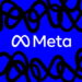 لوگوی سفید Meta در مرکز پسزمینه آبی روشن، با نقشهای سیاه درهمتنیده در حاشیهها.
