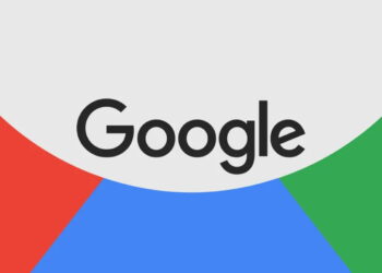 لوگوی مشکی‌رنگ Google در مرکز کادری بیضی با پس‌زمینه سه‌رنگ قرمز، آبی و سبز.