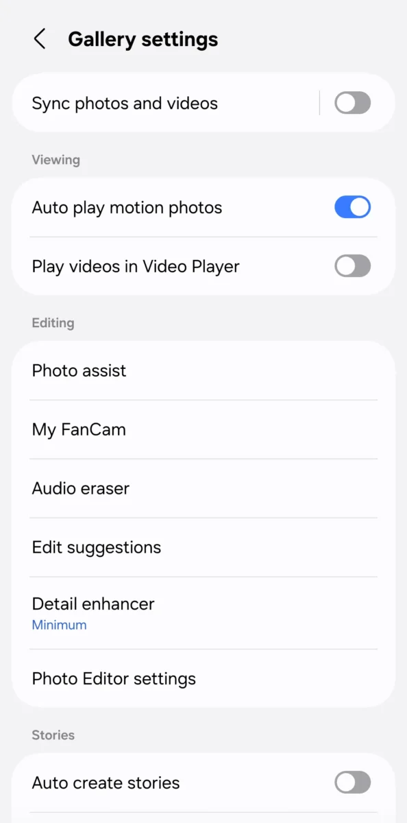 تنظیمات پشتیبانگیری عکس در Samsung Gallery