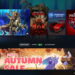 نمای منوی استیم در حالت Big Picture شامل فهرست بازیهای محبوبی مثل Apex Legends، Gears of War: E-Day و Spider-Man 2 به همراه بنر ویژه فروش پاییزی استیم (Steam Autumn Sale)
