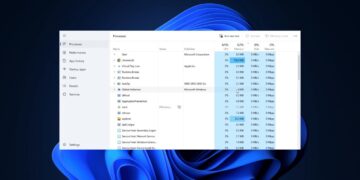 تصویری از بخش پردازشها (Processes) در مدیریت وظایف ویندوز ۱۱ با فهرست برنامهها و میزان مصرف منابع