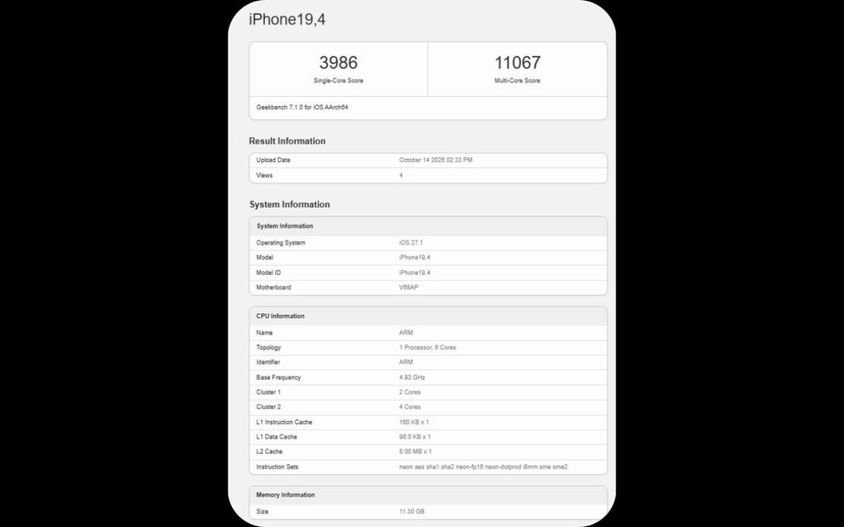تصویری از کیفیت قدرت پردازشی آیفون Duo در گیکبنچ