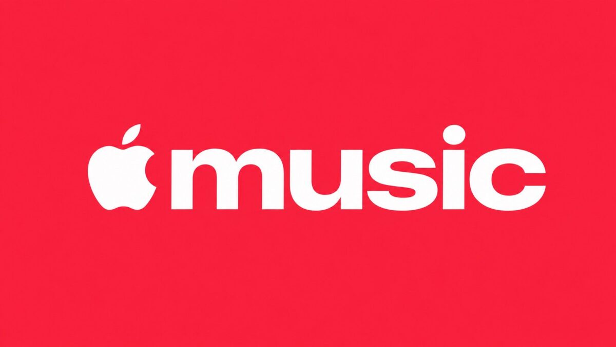 لوگوی سفید Apple Music روی پسزمینه قرمز.