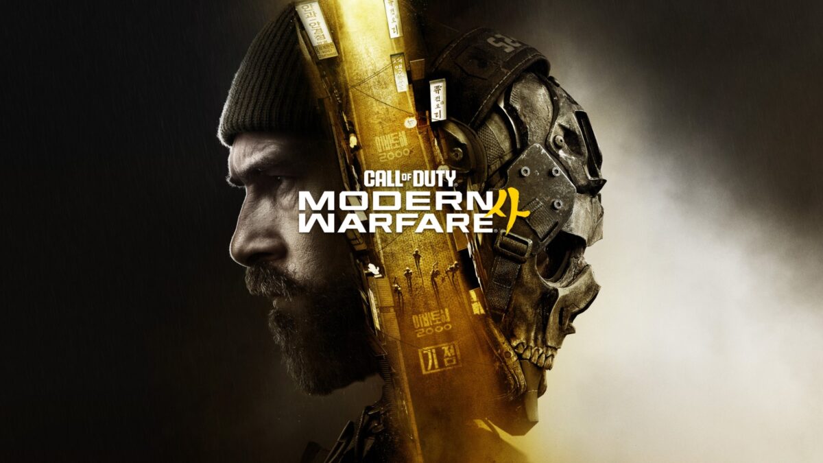 پوستر بازی Call of Duty: Modern Warfare 4 با تلفیق نیمرخ چهره دو سرباز و ماسک اسکلتی در پسزمینه زرد و تیره