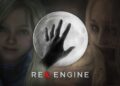 پوستر گرافیکی موتور بازی‌سازی REX Engine کپکام شامل تصویر دست روی کره ماه نورانی در مرکز، در کنار چهره دختربچه خندان (رز وینترز) در سمت چپ و چهره زامبی ترسناک در سمت راست.