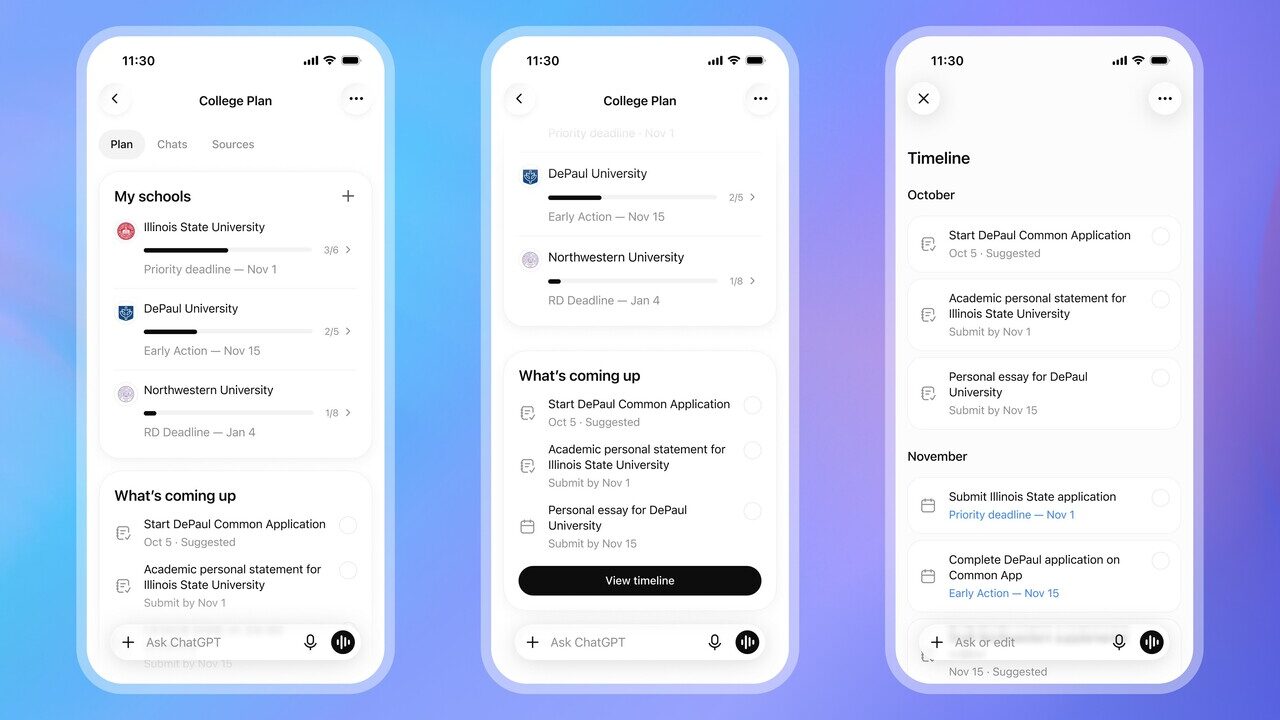 تصویری از قابلیت جدید ChatGPT به نام College Planner