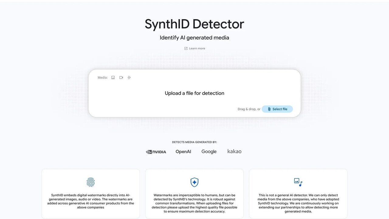 تصویری از فضای وب‌سایت SynthID گوگل