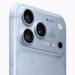 نمای نزدیک از گوشه‌ی بالای iPhone 18 Pro Max آبی‌رنگ با پنل دوربین سه‌گانه و نوشته‌ی A20 Pro، همراه با لوگوهای Assassin’s Creed Mirage و Resident Evil 4 روی بدنه