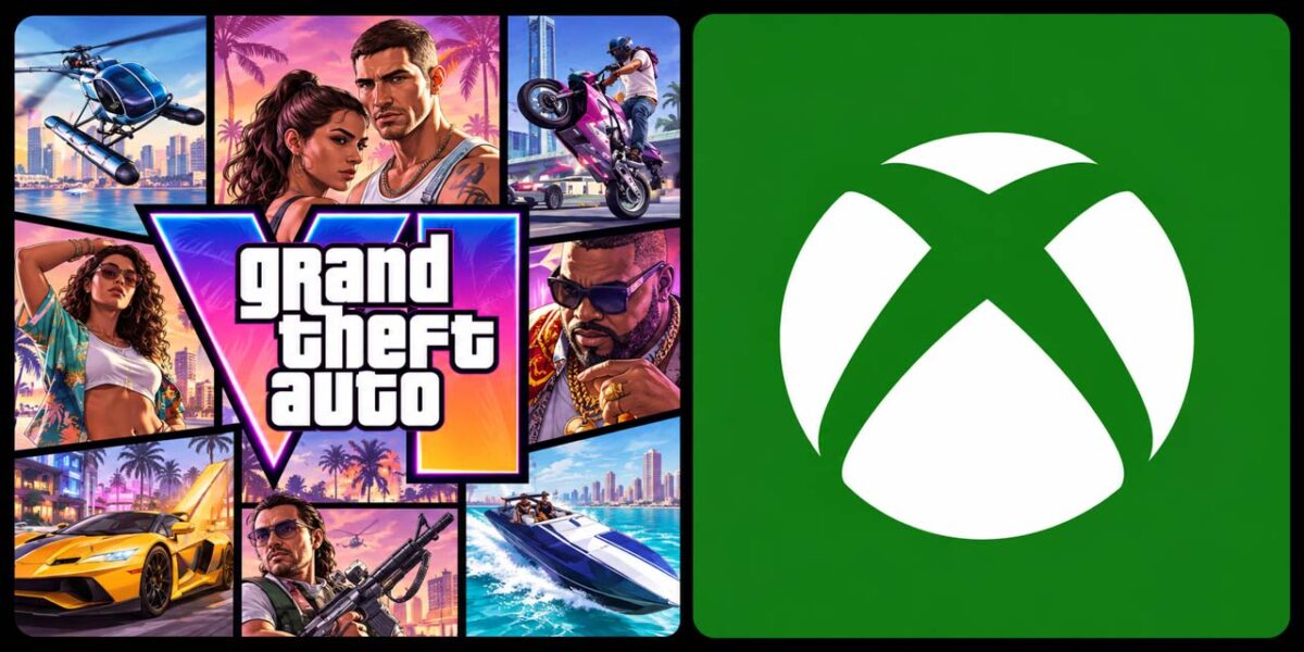 تصویر ترکیبی GTA 6 در کنار لوگوی ایکسباکس با صحنههایی از خودرو، قایق، موتور و شخصیتهای بازی